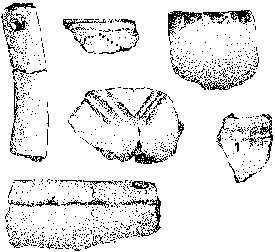 Associated with villages, terraces, as well as strewn along ridgelines are scatters of prehistoric pottery sherds. Whole pots, some painted with wide orange bands, are occasionally unearthed.