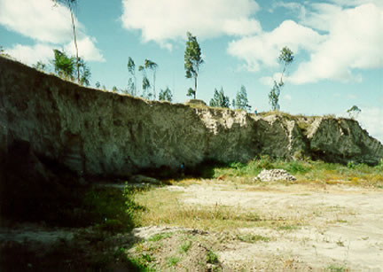 Remnant of quadrilateral ramp mound at Atuntaqui site (Mound 9). This mound is 12 meters high and originally measured 133 x 115 meters at its base.